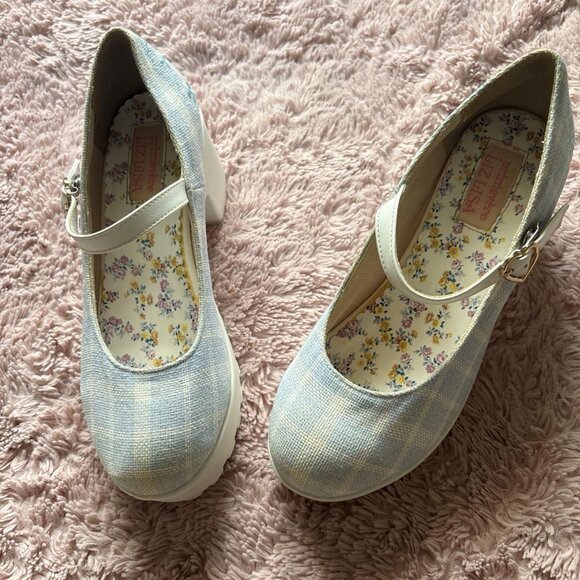 Liz Lisa Premiere blue and white plaid Mary Jane shoes - Picture 2 of 3